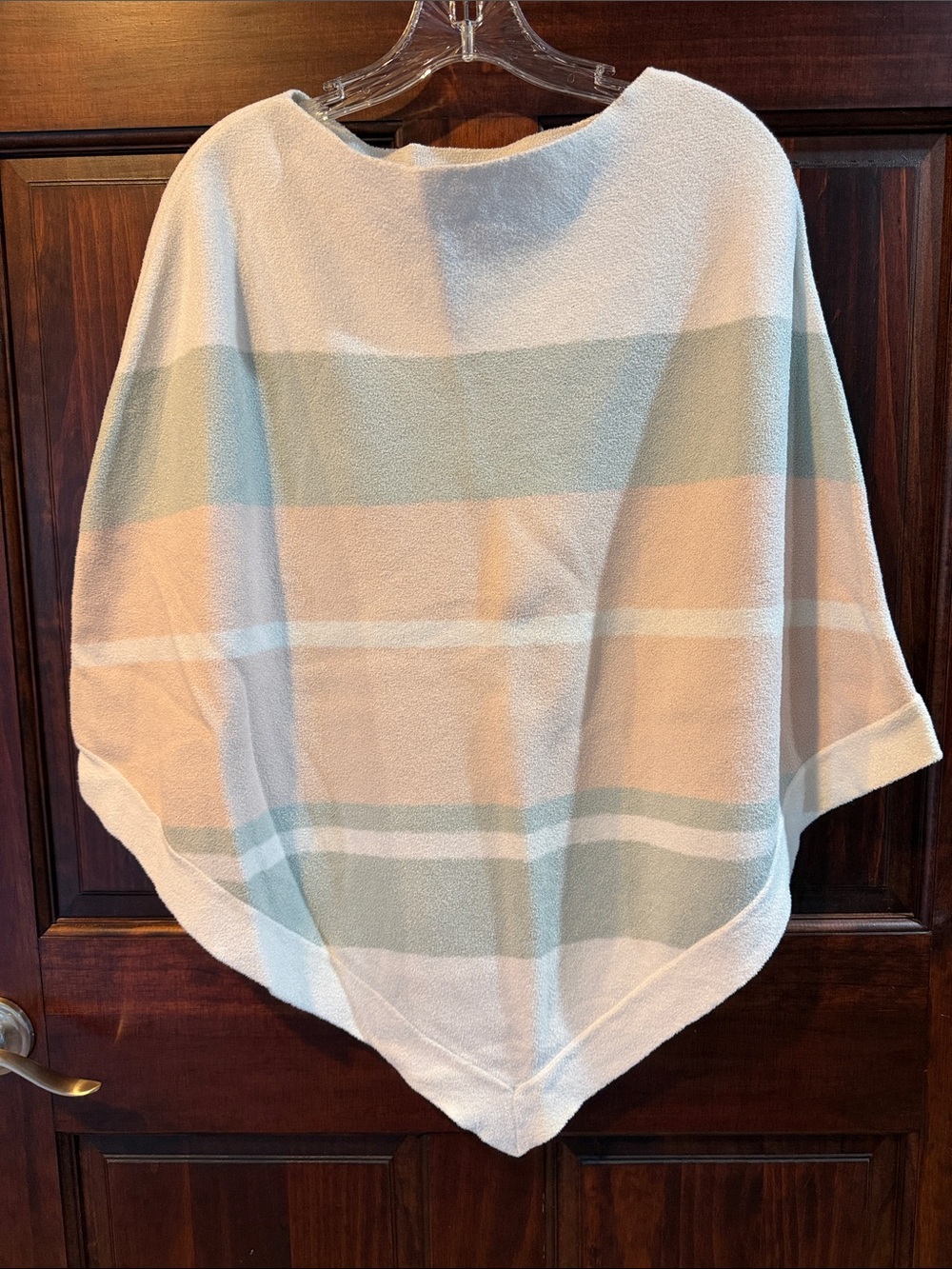Barefoot Dreams Ulta-soft Striped Cream and Light Green Poncho Sweater